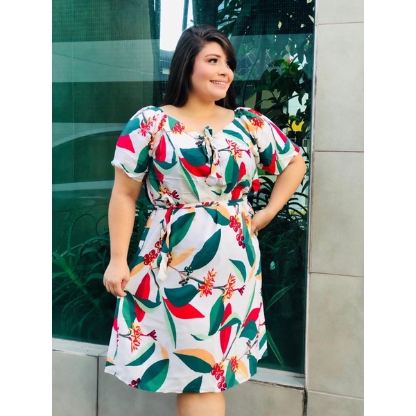 Vestido Soltinho Plus Size De Amarrar Estampado Floral