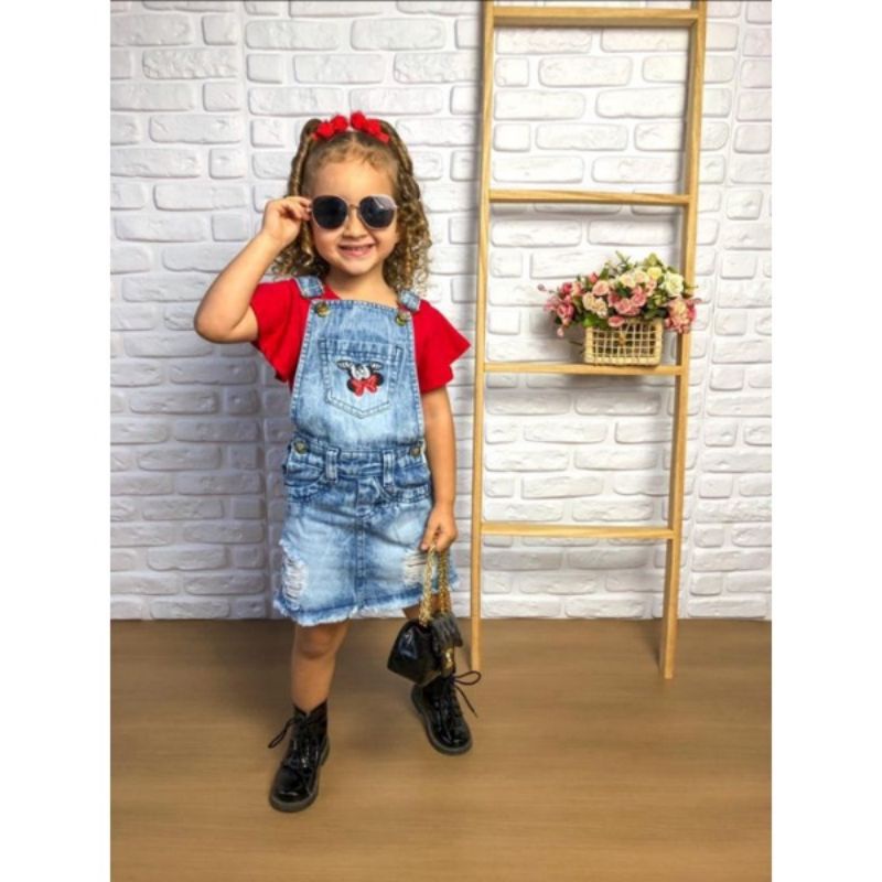 Jardineira infantil best sale saia jeans