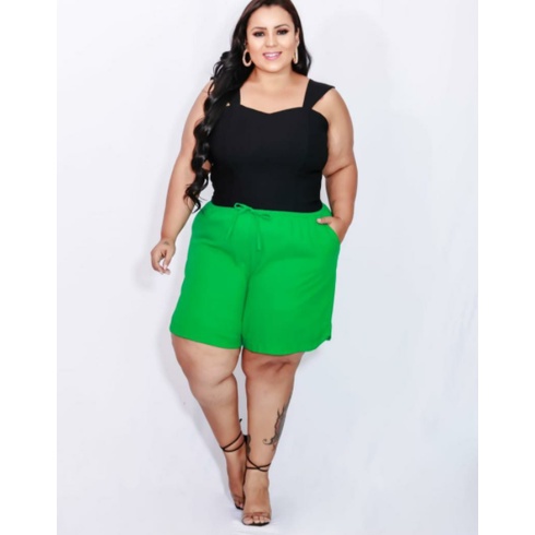 Bermuda Linho Plus Size Shorts Feminino