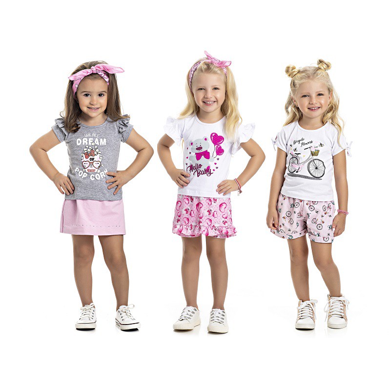 Kit 3 Conjunto Roupas Feminina Infantil De Verão P/ Crianças