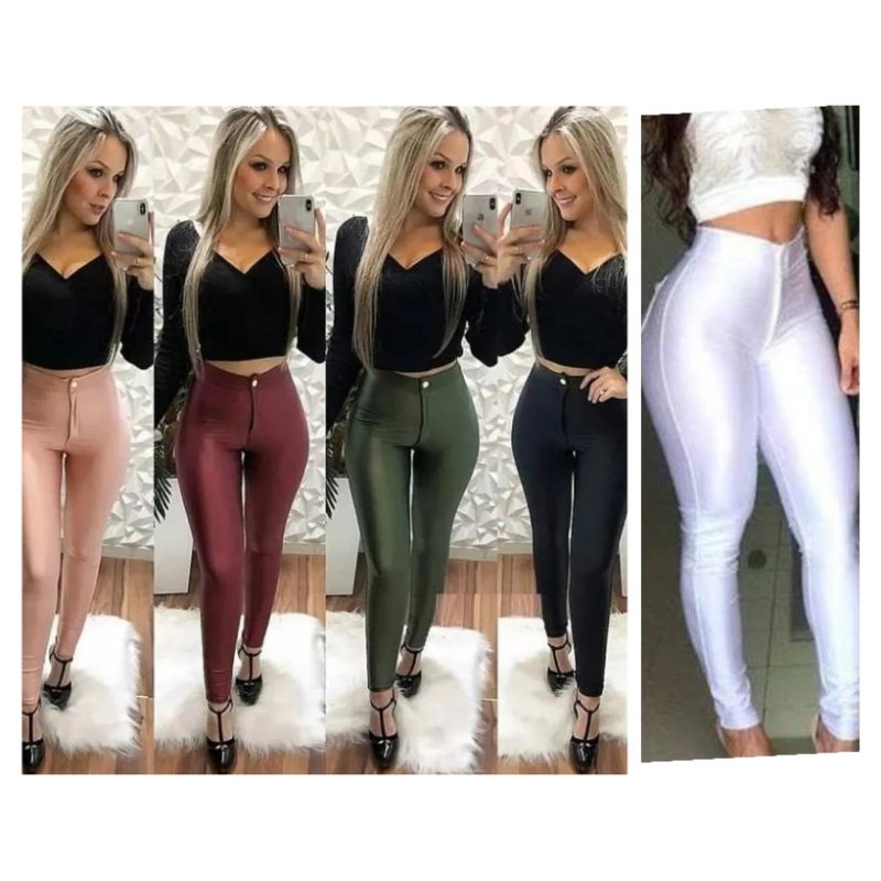 Calça Disco Hot Pants cintura alta Skinny em cirrê com bolsos - legging