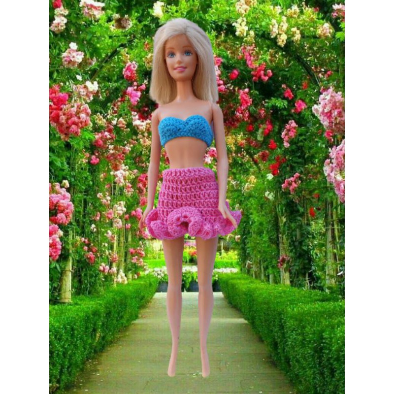 Roupa Barbie conjunto shorts cropped de croche