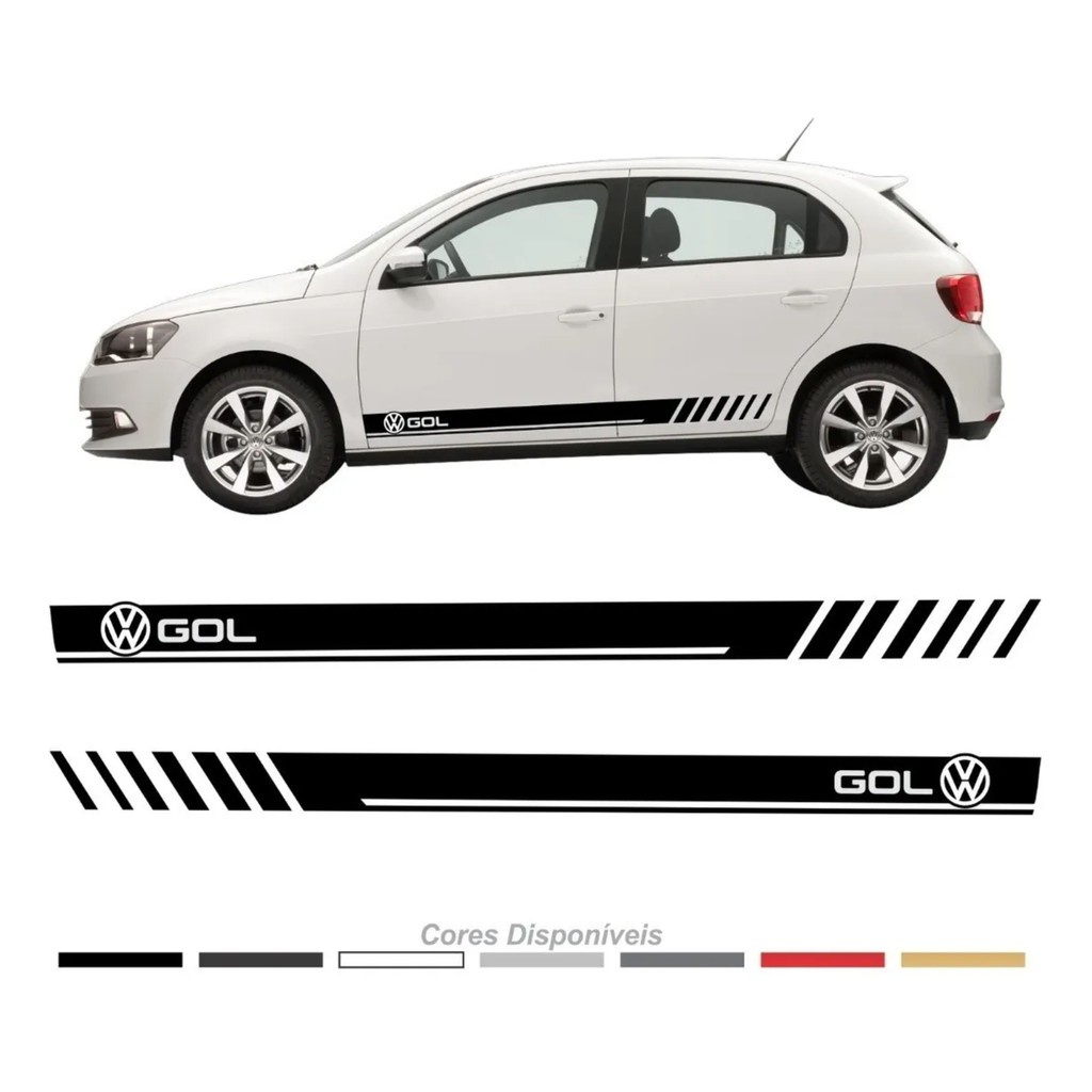 Kit 3 Adesivos Faixa Lateral Vw Gol Quadrado Racing