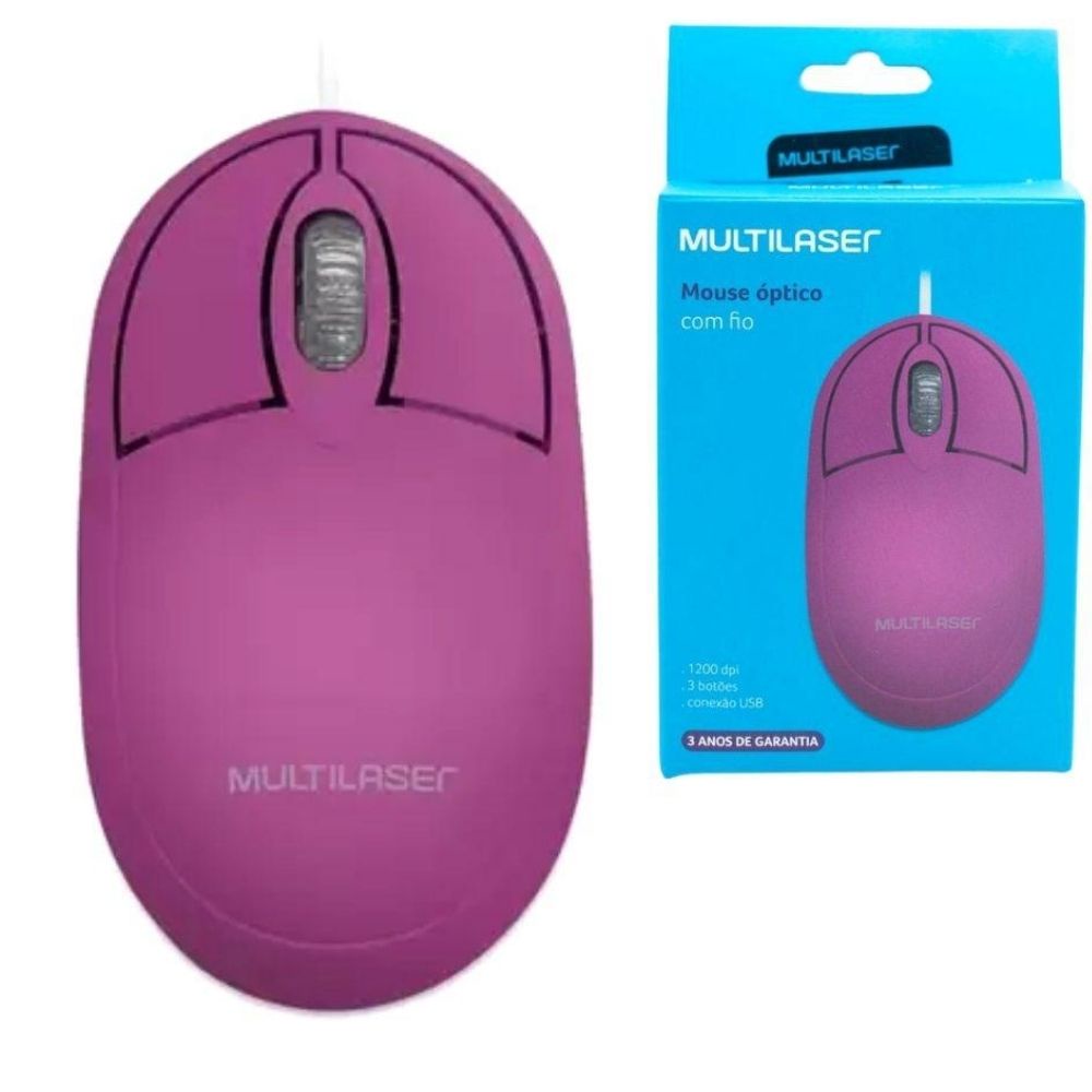 Mouse com Fio De Computador E Notebook Rosa Multilaser