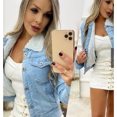 Jaqueta jeans store forrada com lã