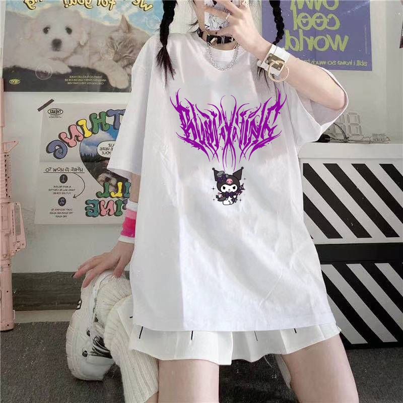 Camiseta Casual Feminina Estampa Texto Desenho Japonês Harajuku