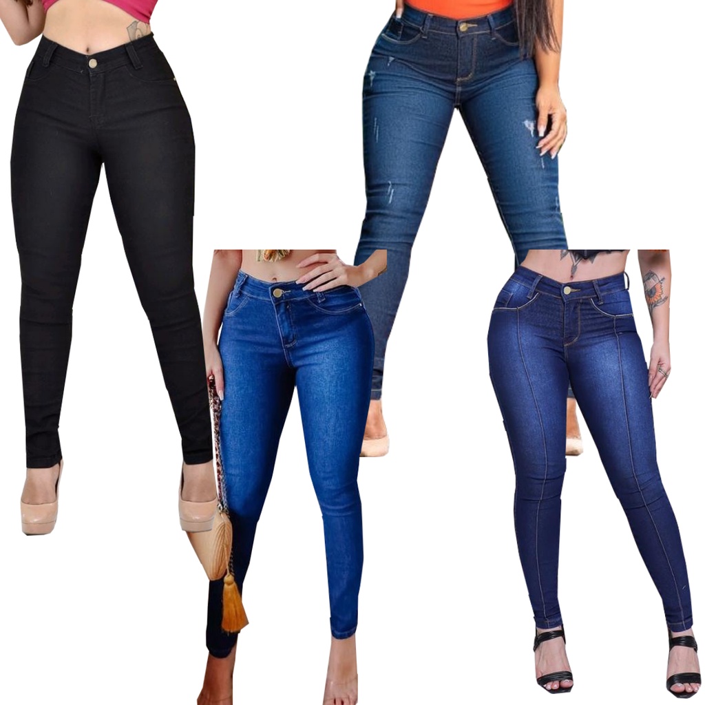 kit 4 Calças Jeans Feminina Skinny Cós Alto que empina Hot Pants Cintura  Alta Com Lycra Strech - Calça Jeans Feminina - Magazine Luiza