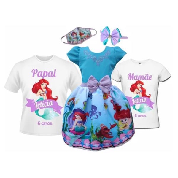 Vestido Princesa Sofia + Camisetas Pai E Mãe + Tiara