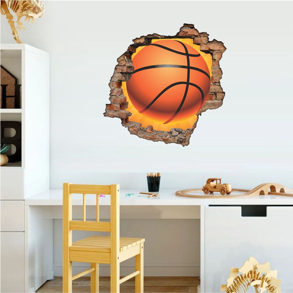 Adesivo Parede Bola Basquete Buraco 3d 65x65cm