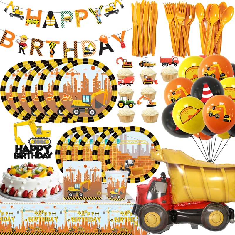 Material do partido de carros dos desenhos animados e jogo de trem, balões,  banner do feliz