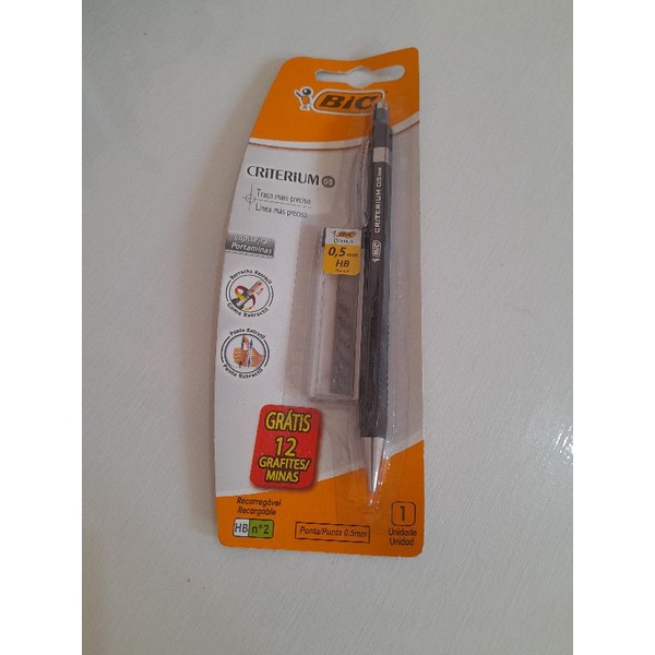 Lapiseira Recarregável Preta 0,7mm Bic Criterium Grátis 12 Grafites