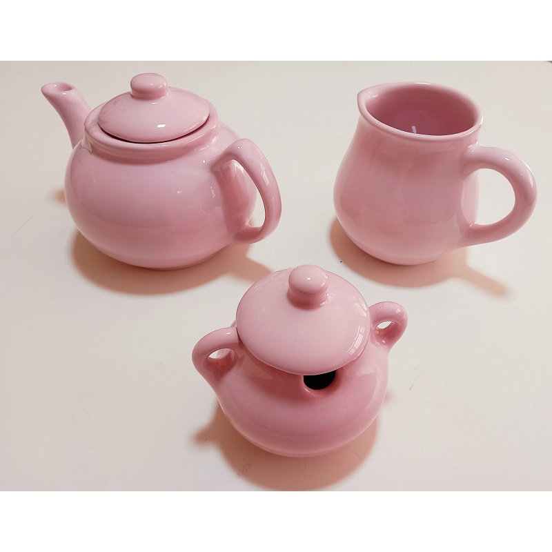 jogo de chá louça rosa poá com bule 700 ml