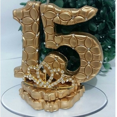 Topo De Bolo Decoração Festa Debutante 15 Anos Dourado