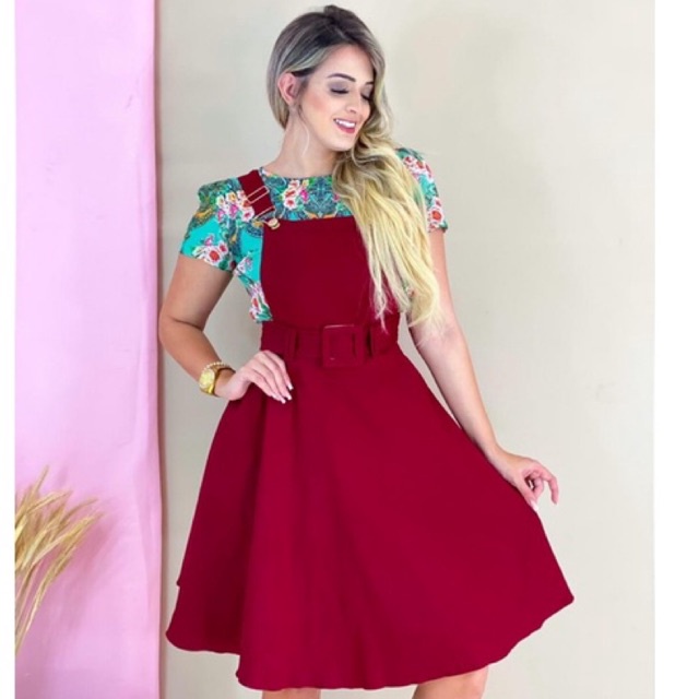 Saia salopete tecido bengaline roupas femininas moda instagram - R