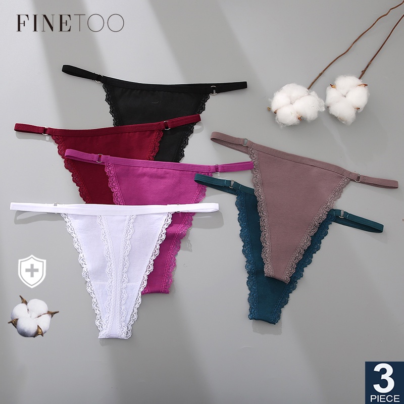 FINETOO 3pçs/Conjunto Roupa Íntima Feminina/Calcinha Fio Dental De