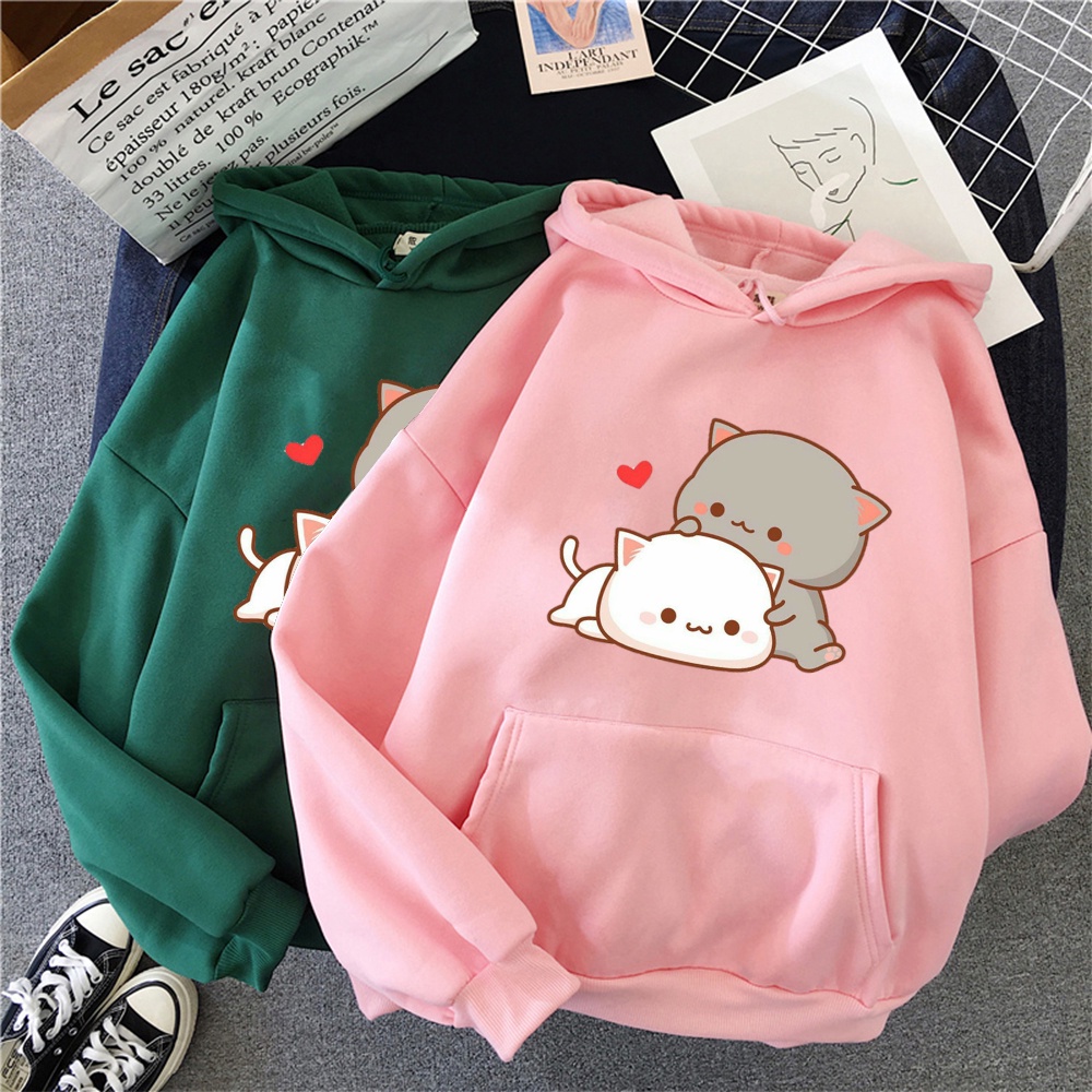 Harajuku Moda Feminina Hoodies Roupas de Inverno Kawaii Lã Bonito Urso  Anime Camisola Meninas Adolescentes Estética