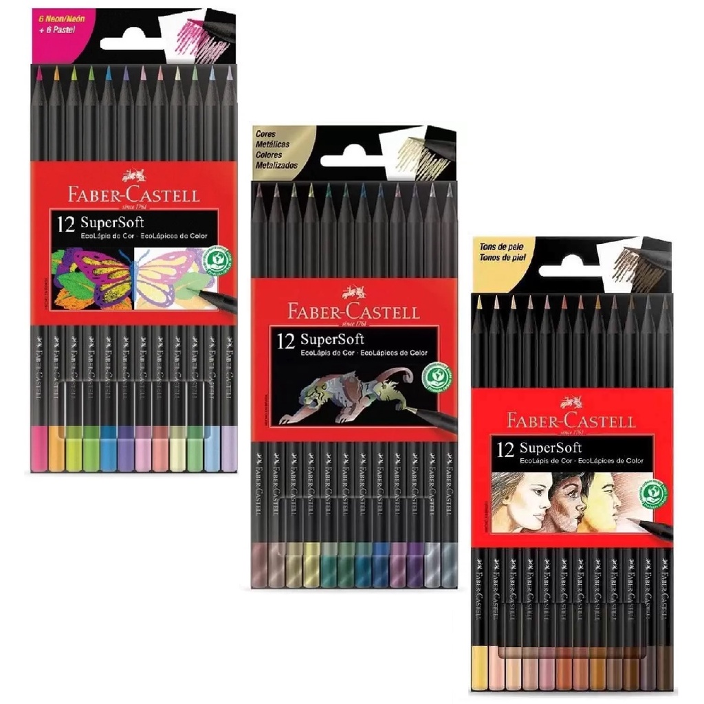 Kit Faber-Castell SuperSoft 10 cores Caneta Brush Pen + 12 cores Lápis de  Cor