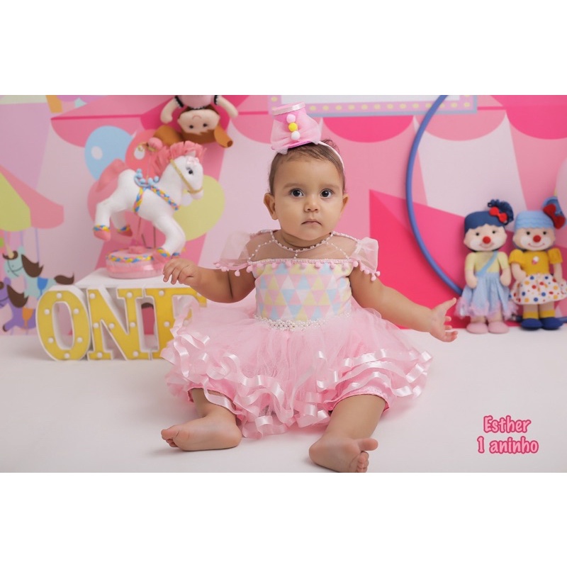 Vestido circo best sale rosa 1 ano