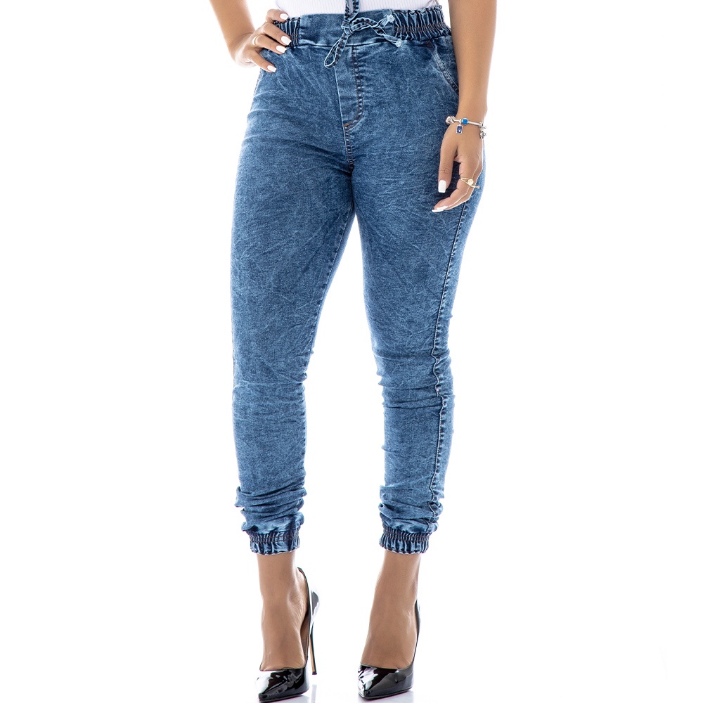 Calça Jeans Feminina Jogger Com Lycra, Cintura Alta, Cos Alto, Empina  Bumbum, Elástico Na Barra, Revesst Jeans