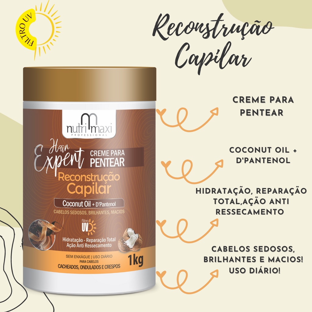 Creme para Pentear Extrato de Mandioca e Quiabo 1Kg NutriMaxi Hidratante e  Emoliente