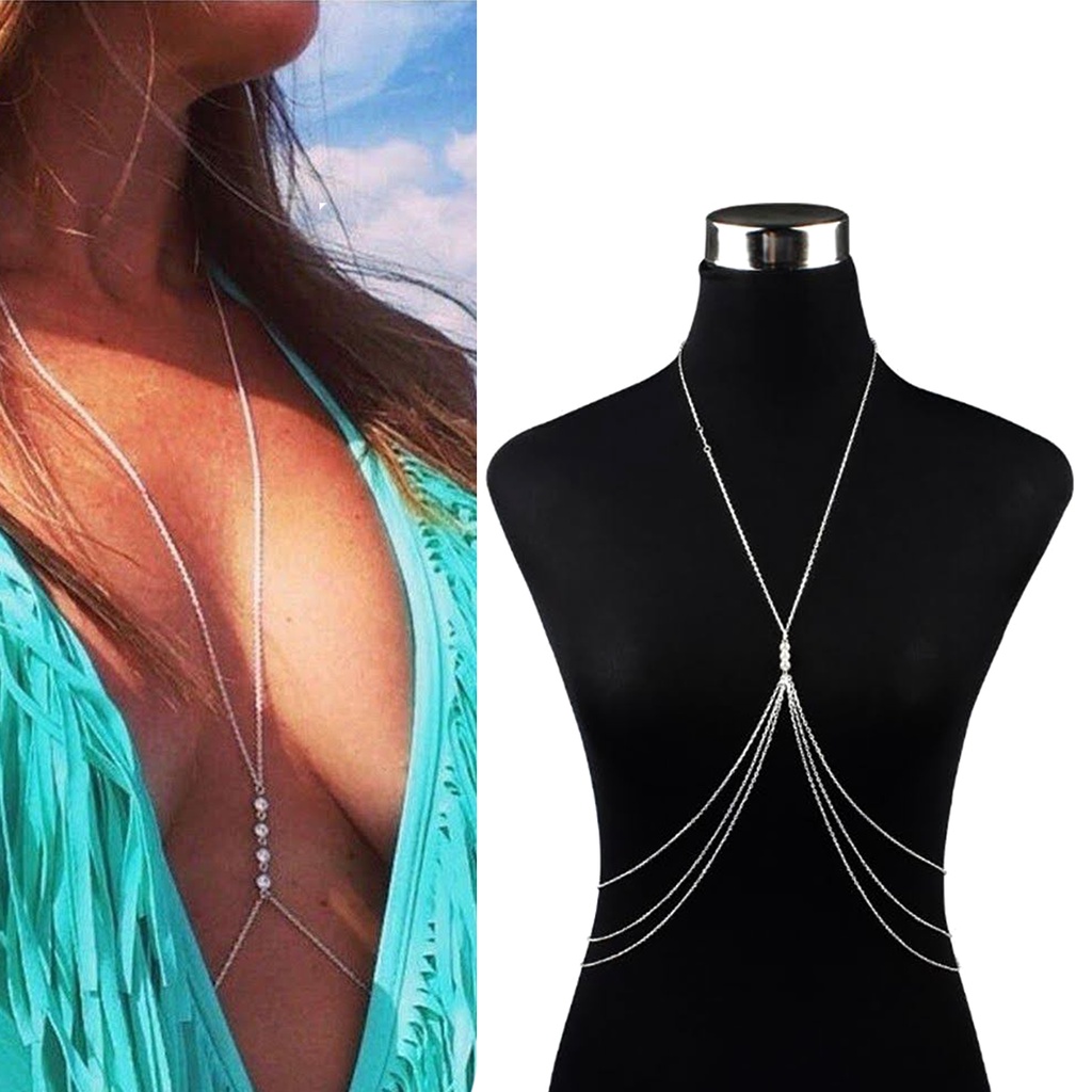 Mulheres Liga Beam Body Chain Beach Bikini Harness Colar Bralette Chain Sl