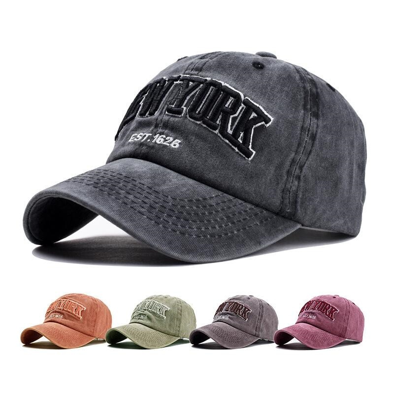 Unisex Washed Cotton Vintage Cap High Quality New York Letter Embroidery  Baseball Cap Men And Women Outdoor Sports Fishing Hats-mxbc