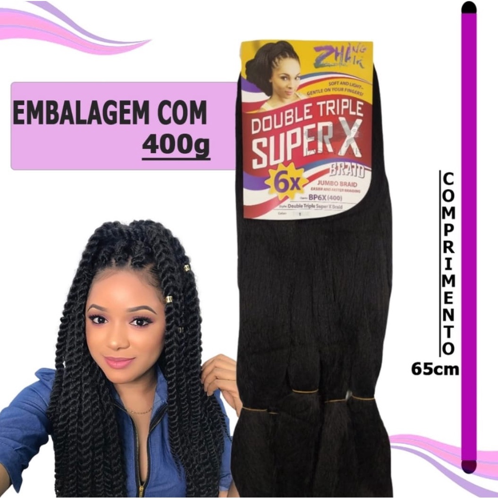 Cabelo Jumbão Super X 400g Pacotão Fibra Especial Tranças Box Braid  Kanekalon