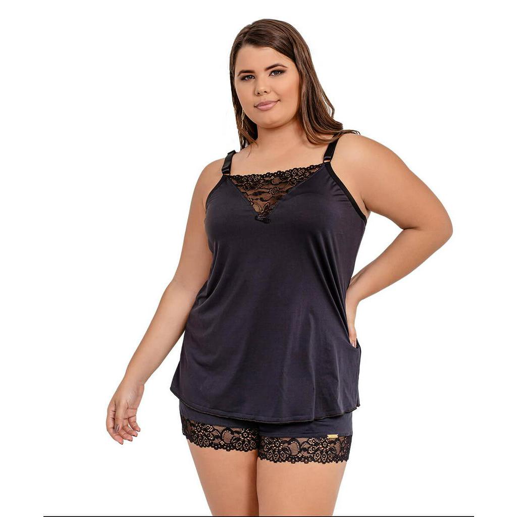 Conjunto IMI Lingerie Sem Bojo Em Microfibra E Renda Plus Size