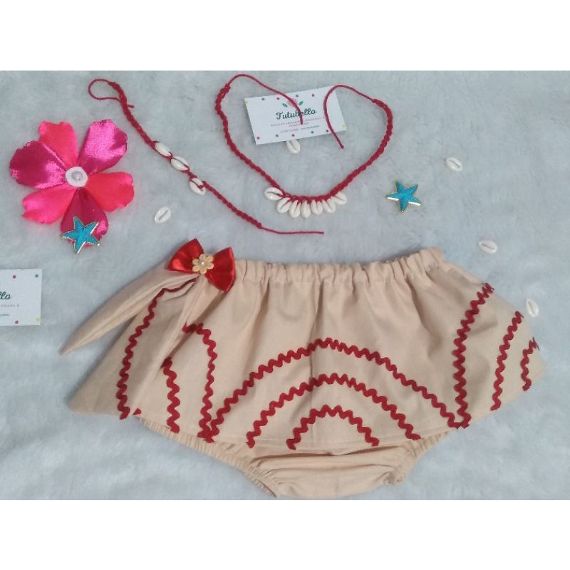 Kit Roupa Moana Baby Conjuntinho + Sandália +colar+ Lacinhos