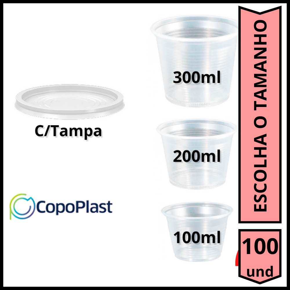 Potes Plásticos y tapas x 100 unidades