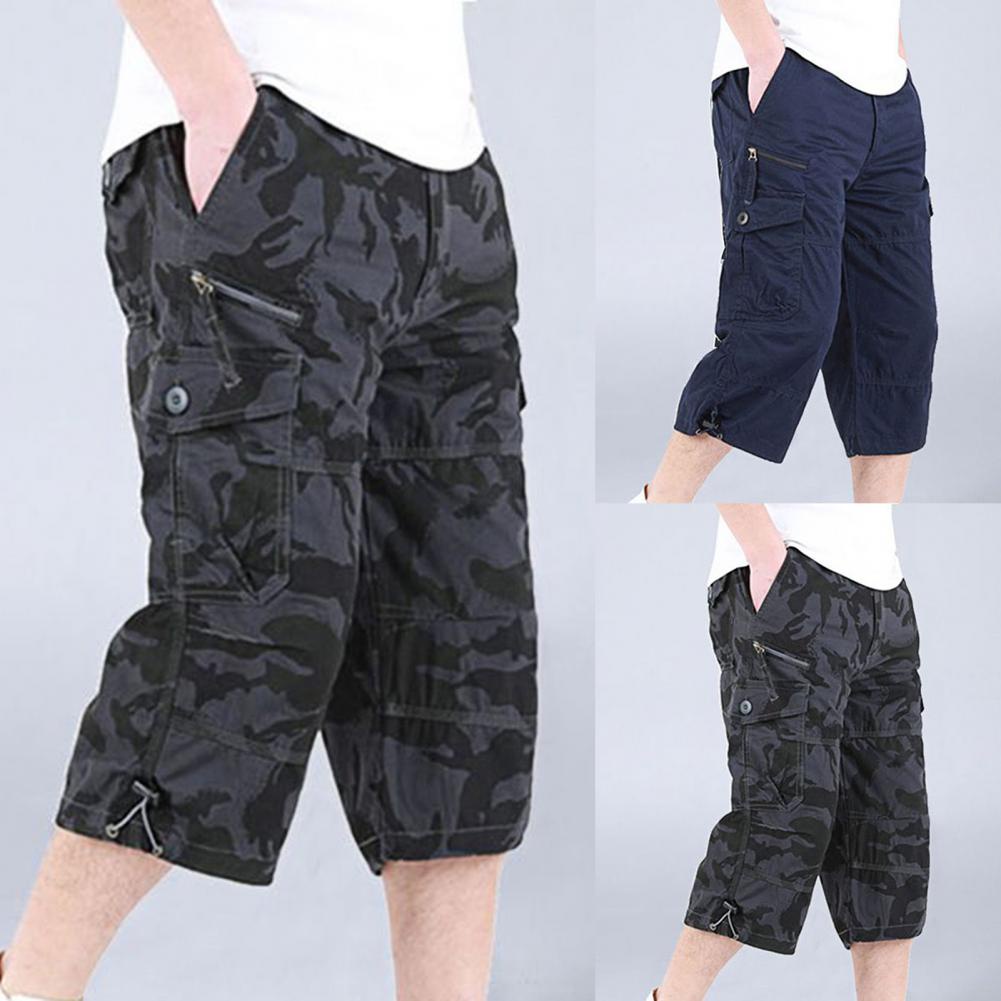 Shorts casuais de algodão respirável masculino, 3/4 jogger, calça