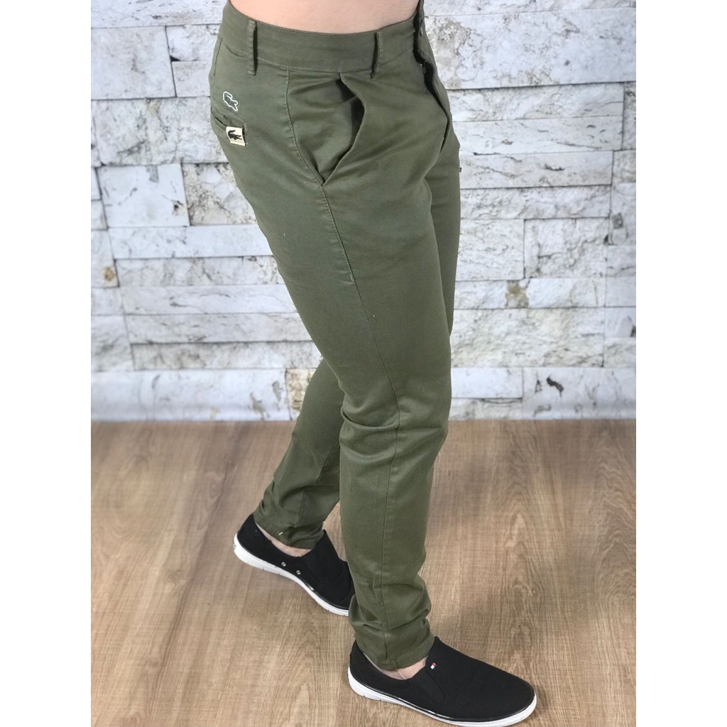 Calça Masculina - Skinny Sarja - Verde Militar