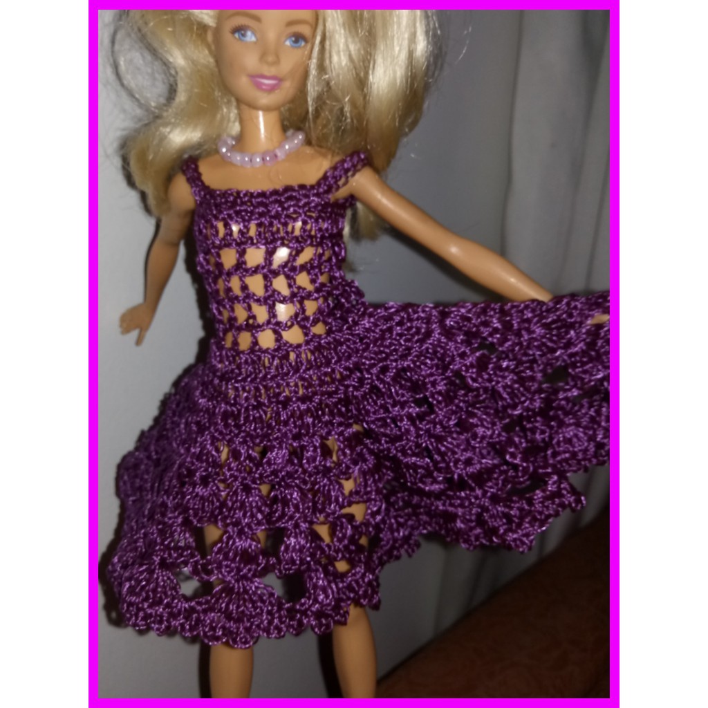 Roupa para boneca Barbie em crochê - vestido frente única