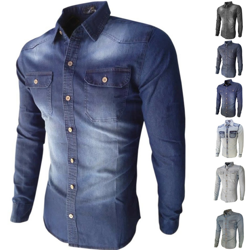 Camisa jeans sale masculina slim