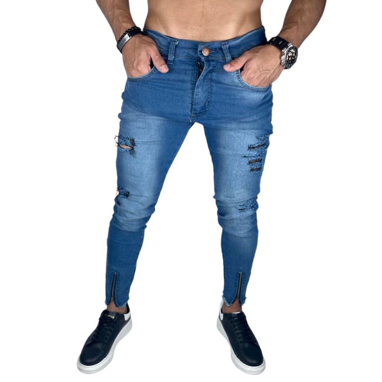 Calça jeans masculina perna hot sale curta