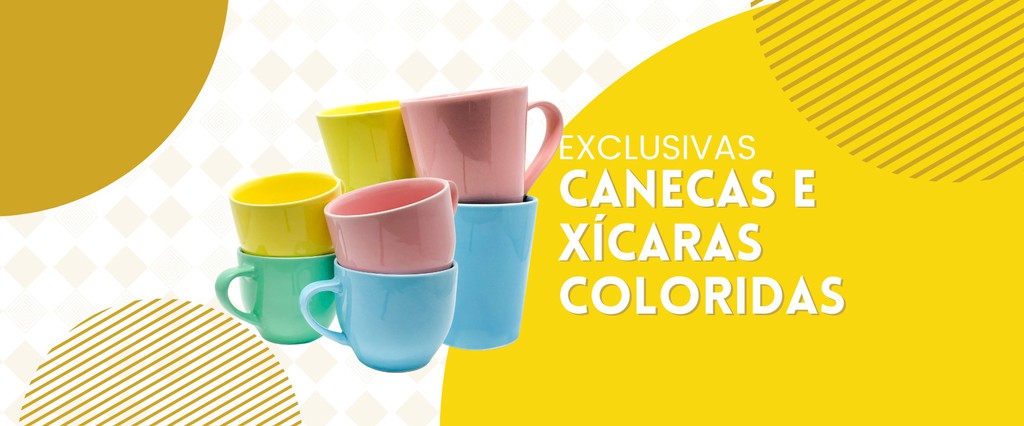 Jogo 12 Xícara Chá Café 170ml Amarelo em Porcelana - MUNDO DA