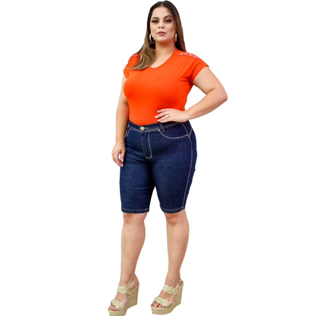 Shorts Jeans Plus Size Escuro com Corda