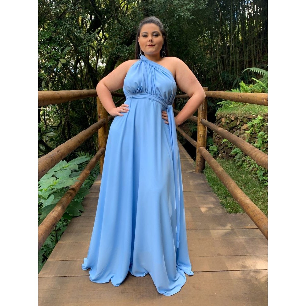 Vestido de madrinha azul claro hot sale plus size