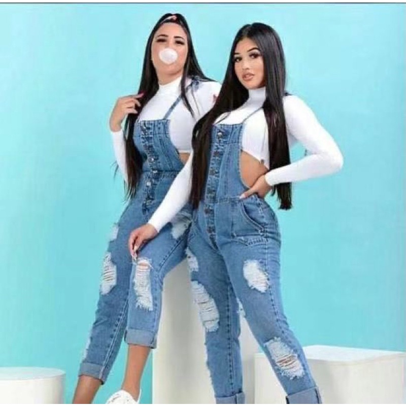 Macacão jeans 2024 feminino adulto