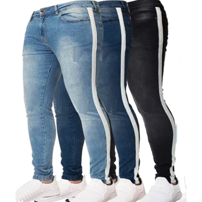 Calça jeans com 2024 faixa lateral masculina