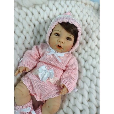 Bebê Reborn Silicone Sólido Coco Malu 50 cm Mama e Faz Xixi