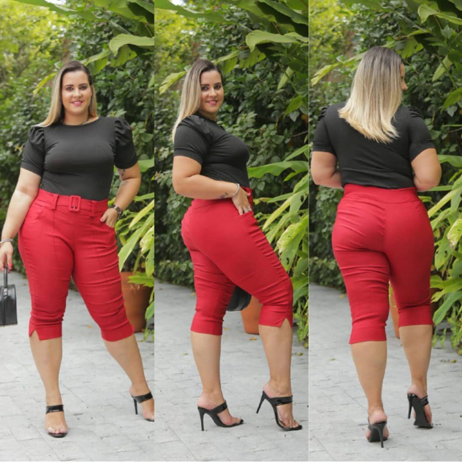 Calça Capri Detalhe Risca Plus Size 46 ao 52 Cinto Fivela