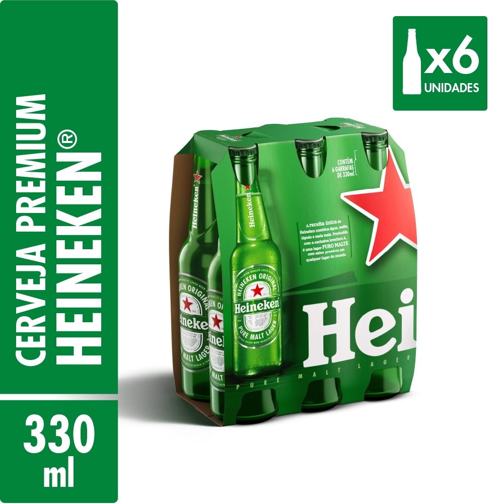 Cerveja Heineken sem Álcool Long Neck - Pack com 6 Unidades