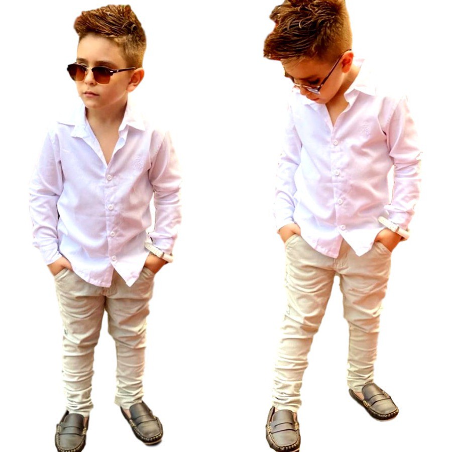 Conjunto Roupa Masculino Infantil Festa Social Calça + Camisa Longa 01-08  Batizado Casamento