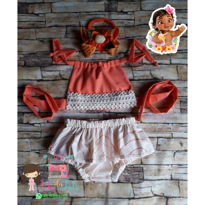 Conjunto Calcinha Top Laço Moana Baby Festa Mesversario Roupa Bebê Menina  Tam. 1 mês a 4 anos