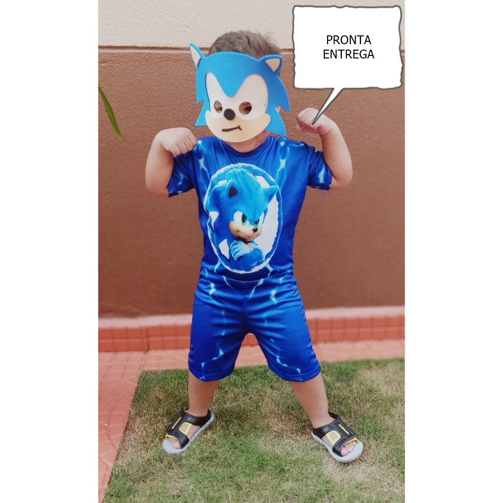 Fantasia Infantil Sonic com Máscara 2 a 8 Anos