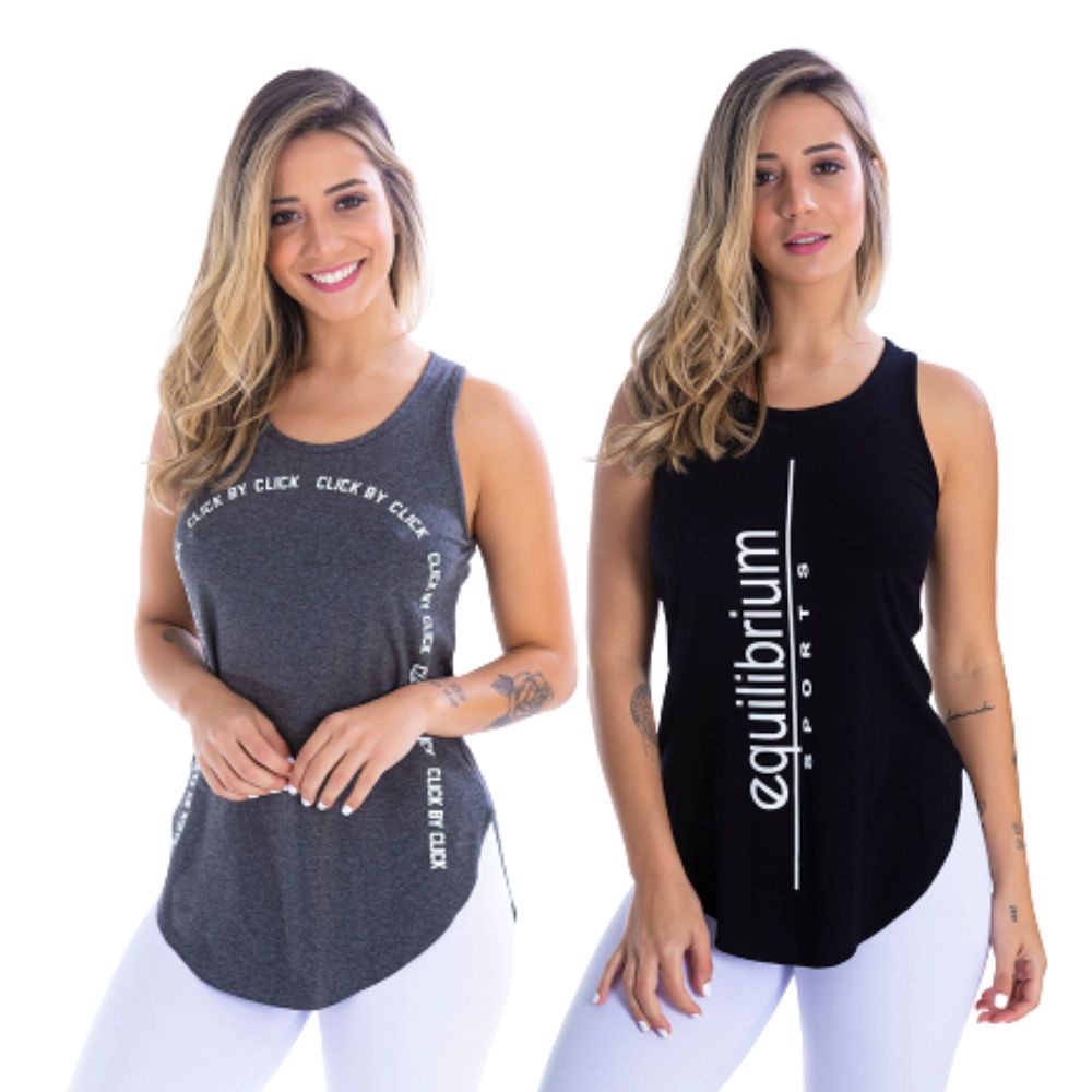 Kit com 2 Camisetas Regatas Femininas Fitness Basicas Academia