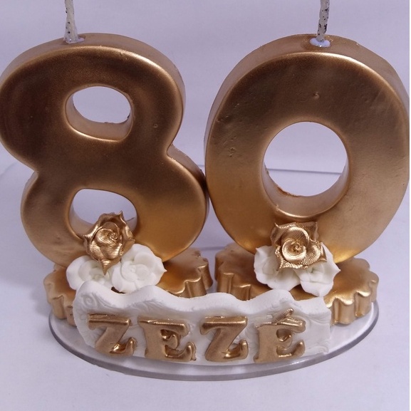 Decoração de aniversário Dourada para bolo + velas 50 anos