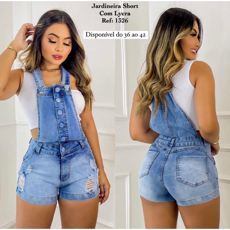 Jardineira Jeans Shorts Roupas Femininas Com Lycra 36 Ao 44