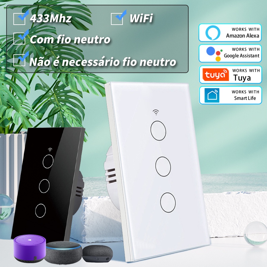 Interruptor Inteligente Wifi Alexa Sem Fio Neutro 3 Teclas em